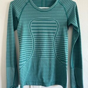 Lululemon Swiftly Tech Long Sleeve Pullover Heathered Forage Teal Stripe Size 4